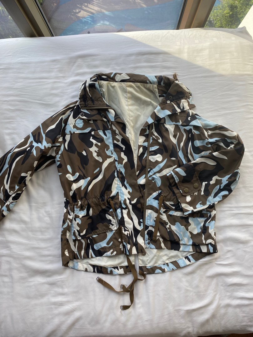 Designer Army Print Hooded Windbreaker Parka Jacket