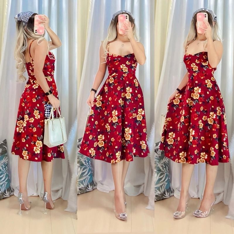Floral Strappy Dress Nude Mocha Maroon Freesize Small Large Women s Fashion Dresses Sets Dresses on Carousell
