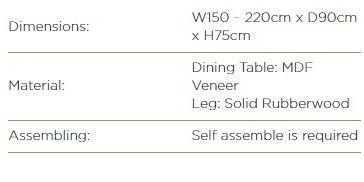 Gordon Extendable Dining Table (nego) (Category: Tables & Sets) located in Johor Bahru. Submitted by cosmicwhale.1f7397 (Listing ID 1318525388, Image 2). Description: extendable table from 150cm to 220cm.