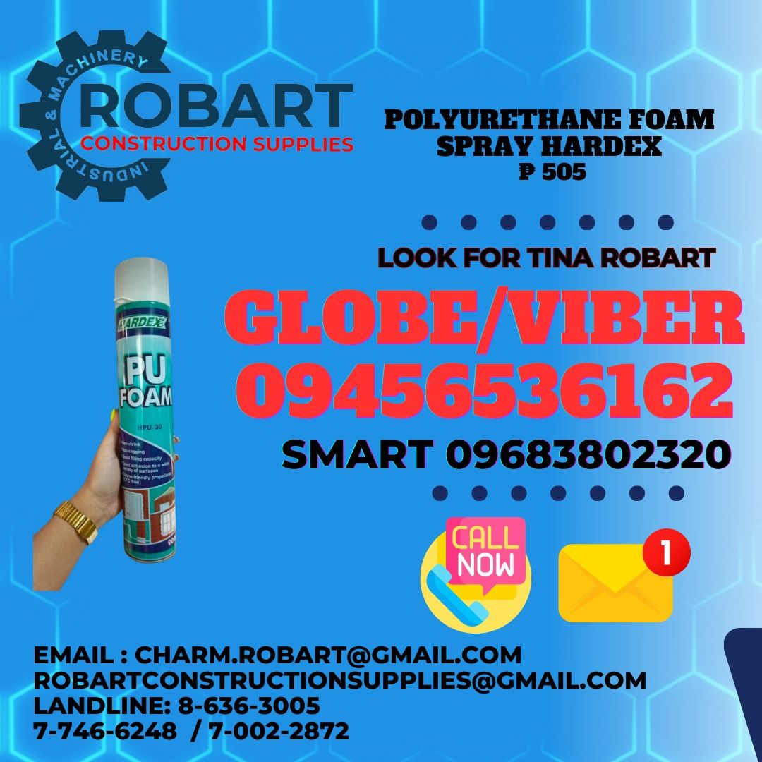 Hardex Polyurethane Foam Spray (Category: Construction & Building Materials) located in Manila. Submitted by tina.sales (Listing ID 1318488288, Image 1). Description: Hardex Polyurethane Foam Spray 𝑹𝑶𝑩𝑨𝑹𝑻 𝑪𝑶𝑵𝑺𝑻𝑹𝑼𝑪𝑻𝑰𝑶𝑵 𝑺𝑼𝑷𝑷𝑳𝑰𝑬𝑺 𝑶𝒇𝒇𝒊𝒄𝒆 𝑨𝒅𝒅𝒓𝒆𝒔𝒔: 𝟏𝟒𝟎𝟓 𝒀𝒖𝒔𝒆𝒄𝒐 𝑺𝒕. 𝑺𝒕𝒂 𝑪𝒓𝒖𝒛 𝑴𝒂𝒏𝒊𝒍𝒂 𝑺𝑬𝑵𝑫 𝑼𝑺 𝑴𝑬𝑺𝑺𝑨𝑮𝑬 𝑭𝑶𝑹 𝑰𝑵𝑸𝑼𝑰𝑹𝑰𝑬𝑺 ‼️ ‼️ 𝑮𝒍𝒃𝒆 - (𝟢𝟫𝟒𝟓-𝟔𝟓𝟑-𝟔𝟏𝟔𝟐) 𝑻.𝑴. - (𝟢
