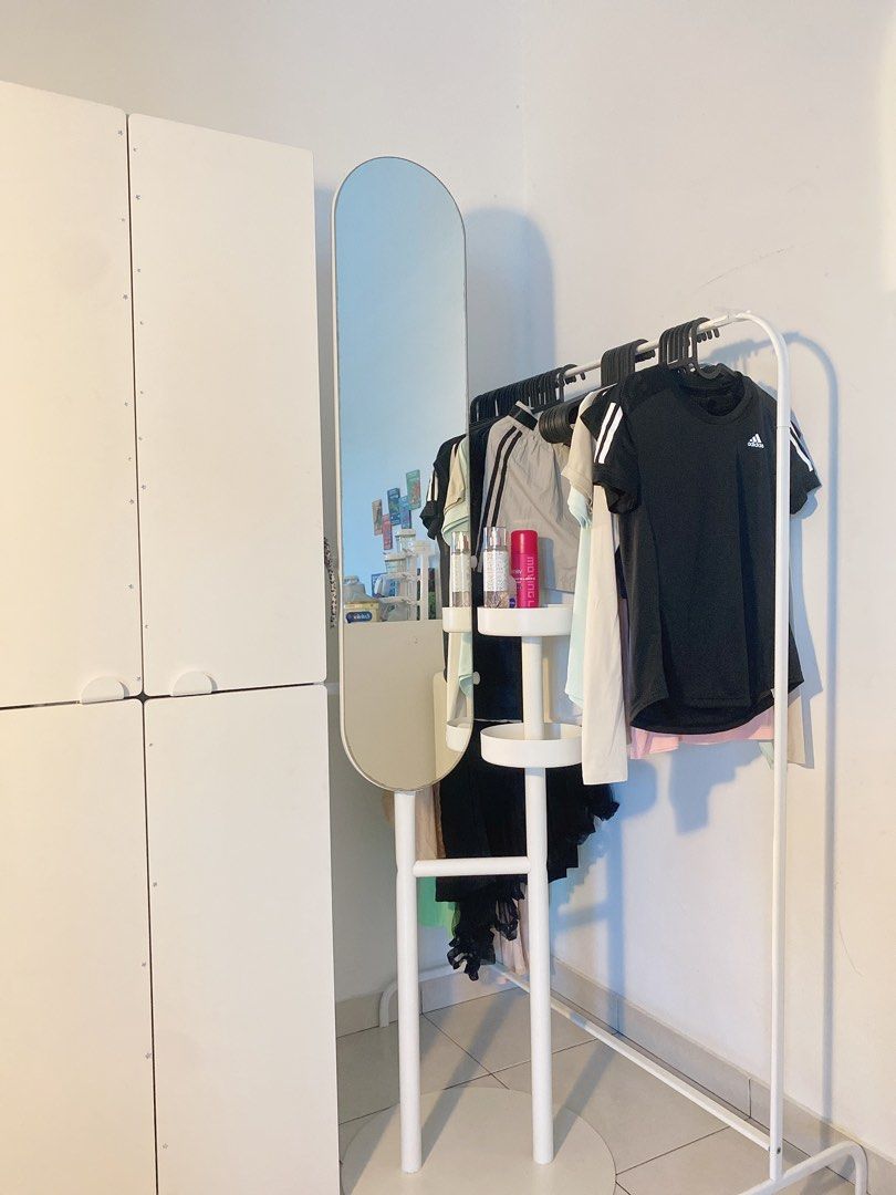 Ikea Wardrobe 1 set wardrobe left. hanger rack standing mirror with hanging clothes standing lamp 4item