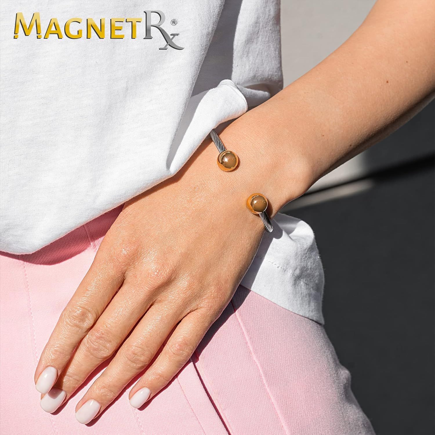 MagnetRX® Magnetic Therapy Bracelet Cuff Twisted Cable Stainless