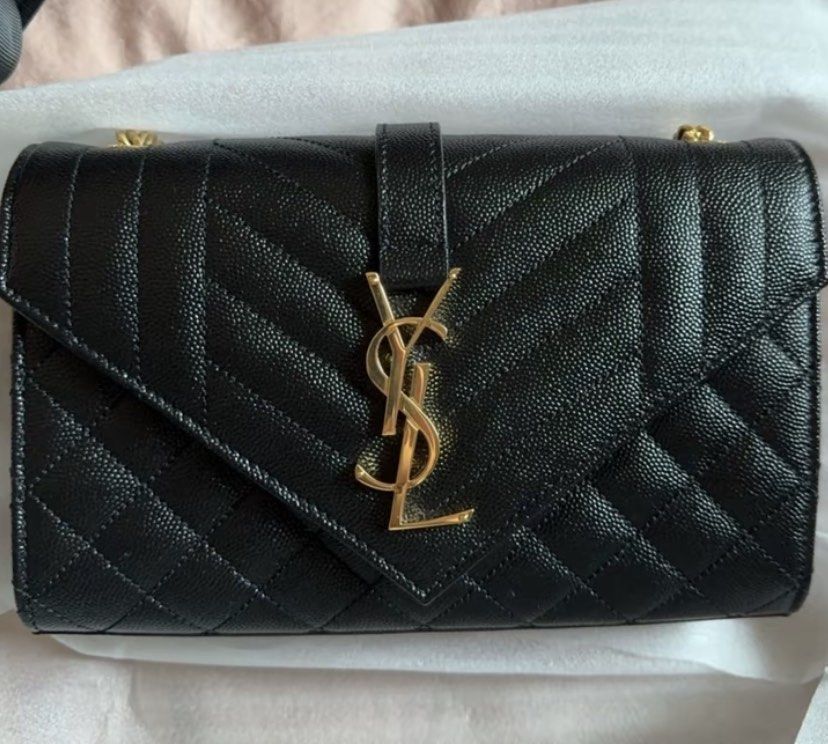 SAINT LAURENT YSL ENVELOPE Logo Chain Bag Black 600195 BOW91 1000