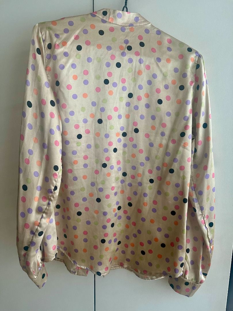 NIFE Satin Longsleeves Blouse with a Bow in Printed Dots Pattern (Medium) (Category: Longsleeves) located in Taguig. Submitted by jetsetlife (Listing ID 1318475189, Image 2). Description: PRELOVED - NIFE Long sleeves blouse with a printed dots pattern - Round neck finished with a bow - Size: Medium / EU 38 / UK 10 / US 6 - Top quality and materials - Sophisticated design - Perfect for smart casual or work days - Made in Poland - Used twice only P