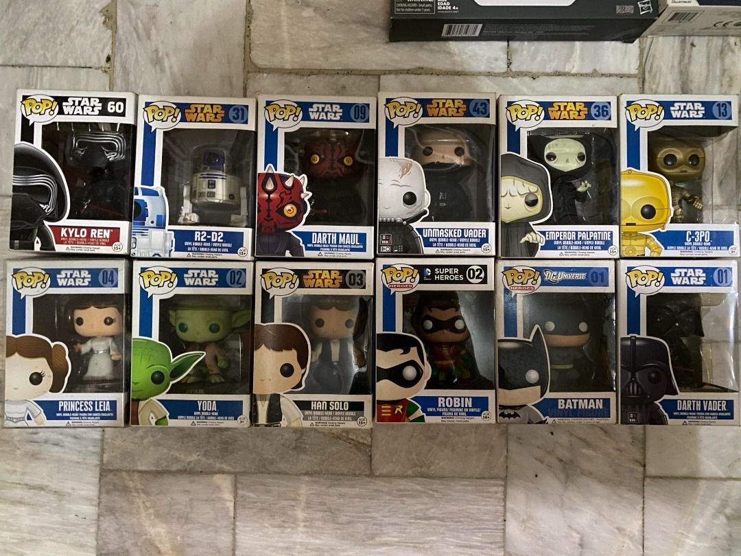 Star wars funko pop (Category: Figurines & Statues) located in Quezon City. Submitted by thehivetoysph (Listing ID 1318524355, Image 1). Description: For sale as lot Star wars funko pop Darth Maul 09 - 800 Unmaskedvader 43 - 650 C3PO 13 - 700 R2D2 31 - 500 HAN SOLO 03 - 1500 PRINCESS LEIA 04 - 500 YODA 02 - 600 PALPATINE 36 - 1500 KYLO REN 60 - 500 Note: Batman, robin, darth vader 01 NOT INCLUDED Meet ups: Sm fairview Fairview area Greenhills wee