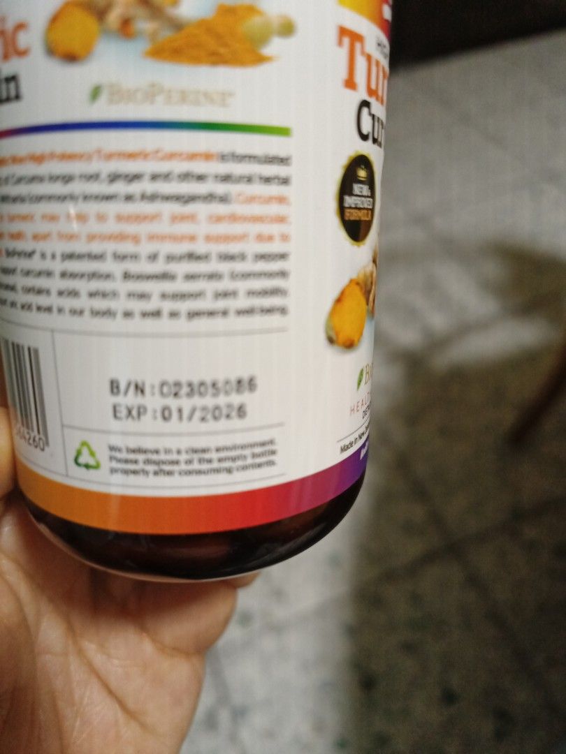 Tumeric Curcumin (Category: Vitamins & Supplements) located in Singapore. Submitted by chomperer (Listing ID 1318562437, Image 3). Description: brand new, unopened. exp 1/26. I have 2 bottles..
