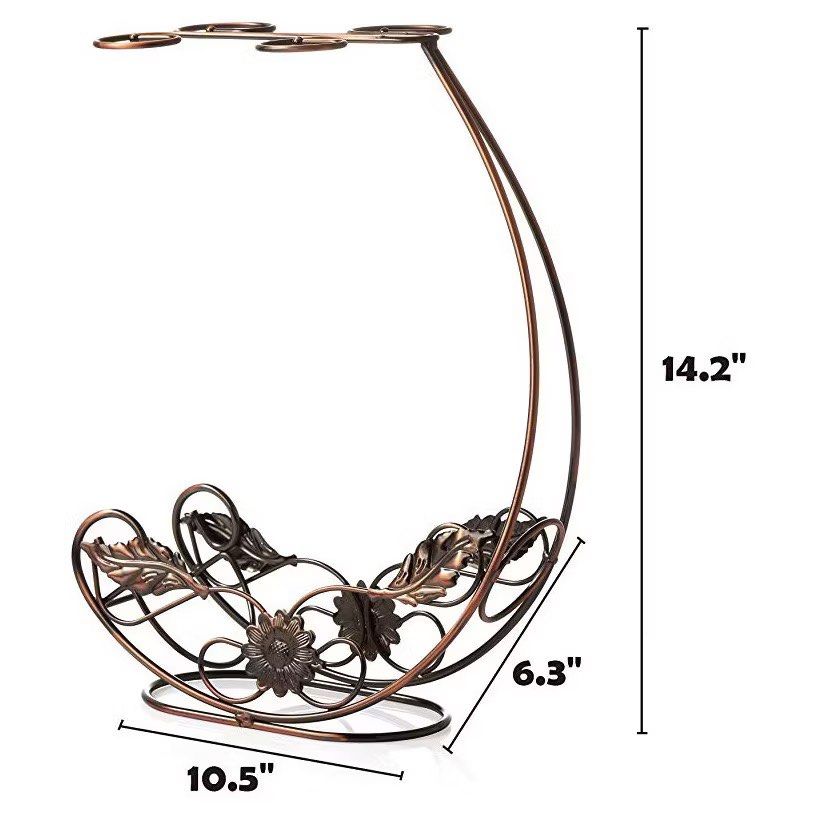 Wine Rack Stemware Holder | Kitchen Organizer, Elegant Metal Countertop Decor (Category: Wine Cellar & Storage) located in Paranaque City. Submitted by homefashionbymaple (Listing ID 1318592327, Image 2). Description: Description: 🔹 1 x wine rack ( not including bottle and wine glass),10.5 x 6.3 x 14.2 inches 🔹 holds 1 full bottle and up to 4 glasses 🔹 Bronze colored Countertop storage rack, sturdy and durable, not easy to deformation. ♦️No is