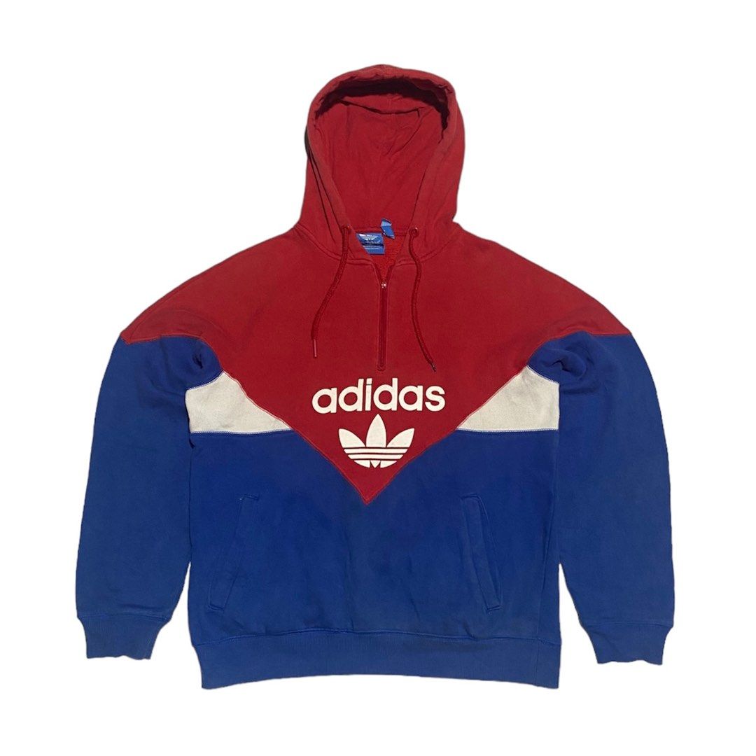 Adidas Tri color Quarter Zip Hoodie Men s Fashion Coats Jackets and Outerwear on Carousell
