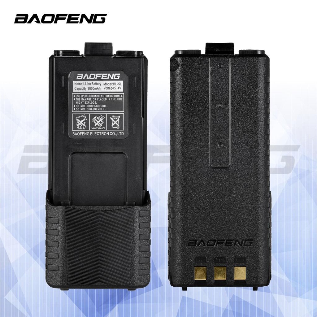 Baofeng UV-5R 7.4v 3800mah Battery (Category: Walkie-Talkie) located in Manila. Submitted by kinasamudio913 (Listing ID 1318681821, Image 3). Description: Brand： BAOFENG Capacity: 3800mAh Voltage: 7.4V Battery: Li-ion Compatible: UV-5R, UV-5RHP, UV-5RA, UV-5RE, UV-E5,BF-F8+, BF-F8HP, Cignus UV-85, UV-85HP Optional Charging: Can be use Wall Adaptor Charger with input: 100-240V~ / Output: 8.5V 600mA.