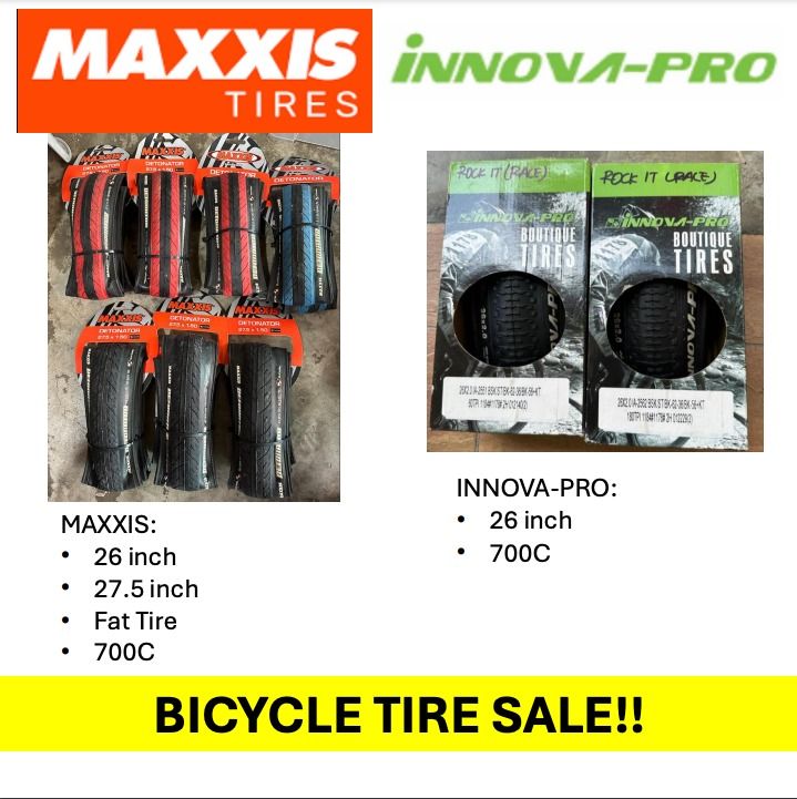 Bicycle Tires For Sale Maxxis and Innova Pro 26 inch 27.5 inch and 700C Sports Equipment Bicycles Parts Bicycles on Carousell