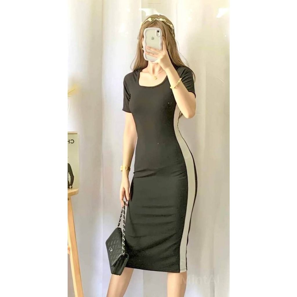 Black White Bodycon Dress Stretchable Knitted Fabric FREE SIZE Small To Large Trendy Casual Women s Fashion Dresses Sets Dresses on Carousell