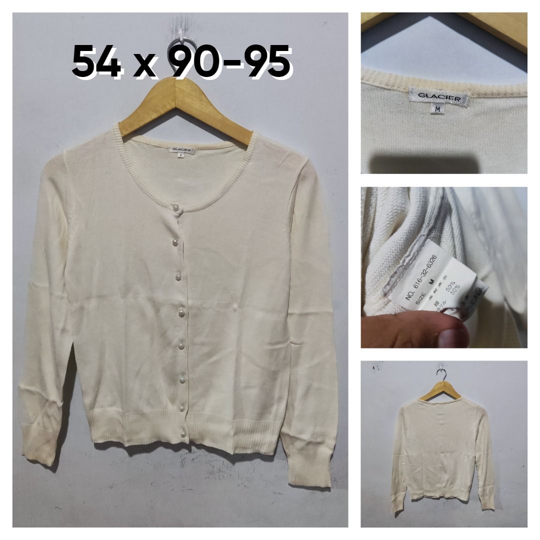 Cardigan Glacier Putih Ivory O Neck Size M Wanita Atasan Cewek Outer Knit Rajut Cardi Sweater Kancing Mutiara BC949