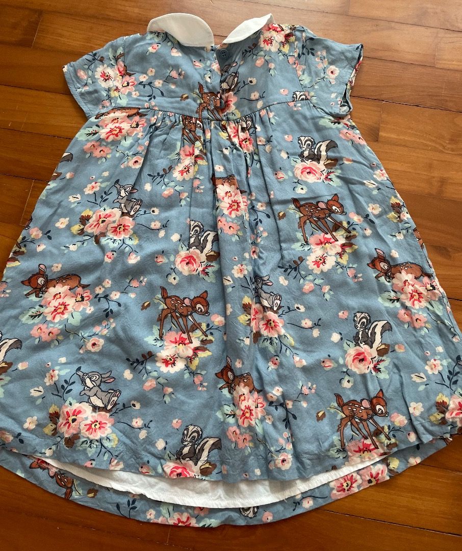 Cath Kidston X Disney 1 2 Years Old Toddler Girl Bambi Blue Floral Print Dress