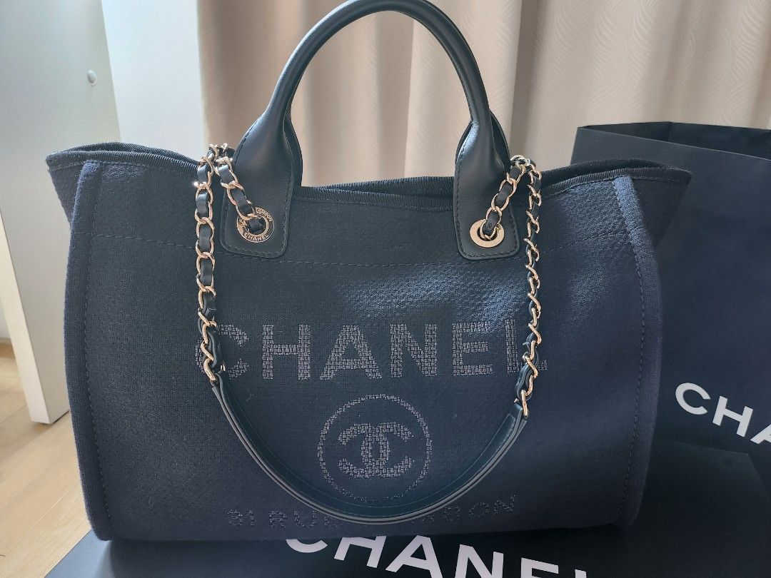 Chanel deauville shopping bag in black with GHW Luxury Accessories on Carousell