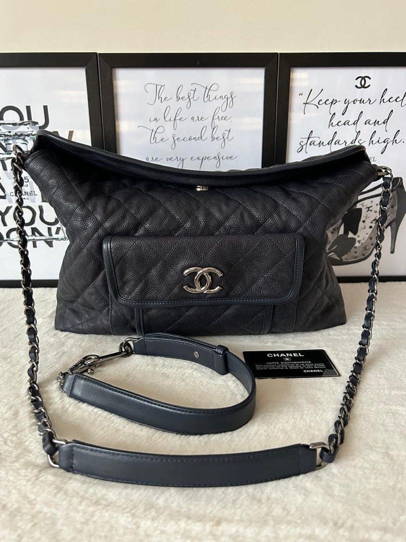 ChanelCC Riviera Bag (Category: Luxury Bags & Wallets) located in Manila. Submitted by bagislifeshop (Listing ID 1318634614, Image 1). Description: ☑️Available in Bacolod ✅Series: 19 ✅Condition: 8.8/10 ✅Colour: Dark blue in SHW ✅Material: Soft Caviar ✅Size: 35 X 21 X 11CM ✅Inclusions: authenticity card and hologram sticker .