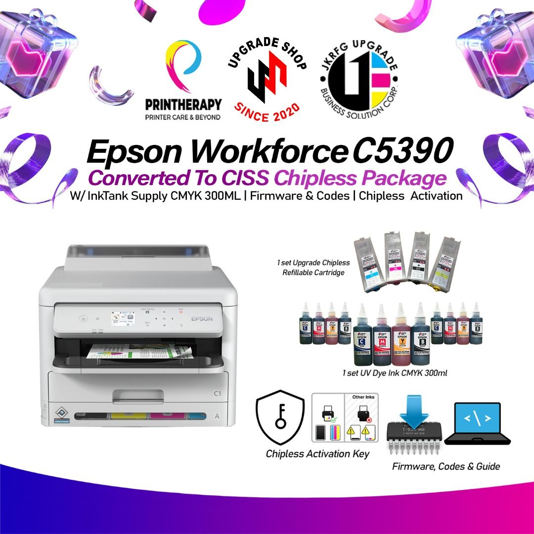 Epson WorkForce Pro WF-C5390 A4 Colour Single Function Printer (Category: Printers, Scanners & Copiers) located in Quezon City. Submitted by stephturgo (Listing ID 1318635730, Image 2). Description: ON STOCK!!! OPEN FOR BULK ORDER!! BIGGER DISCOUNT FOR BULK ORDER!! AS IS - 21,250 CHIPLESS - 26,990 25ipm fast print speed High-speed auto-duplex printing Energy saving: Low TEC of just 0.2kWh Robust security features to safeguard confidential documen