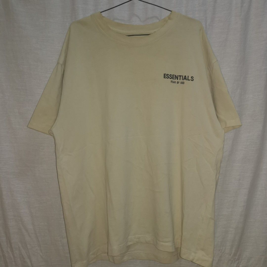 Fear Of God Essentials T-shirt (Cream Yellow) Medium (fits best Large) L26 x W23 (Category: Tshirts & Polo Shirts ) located in Silang. Submitted by hundred_lives (Listing ID 1318632274, Image 1). Description: Fear Of God Essentials T-shirt (Cream Yellow) Medium (fits best Large) L26 x W23.