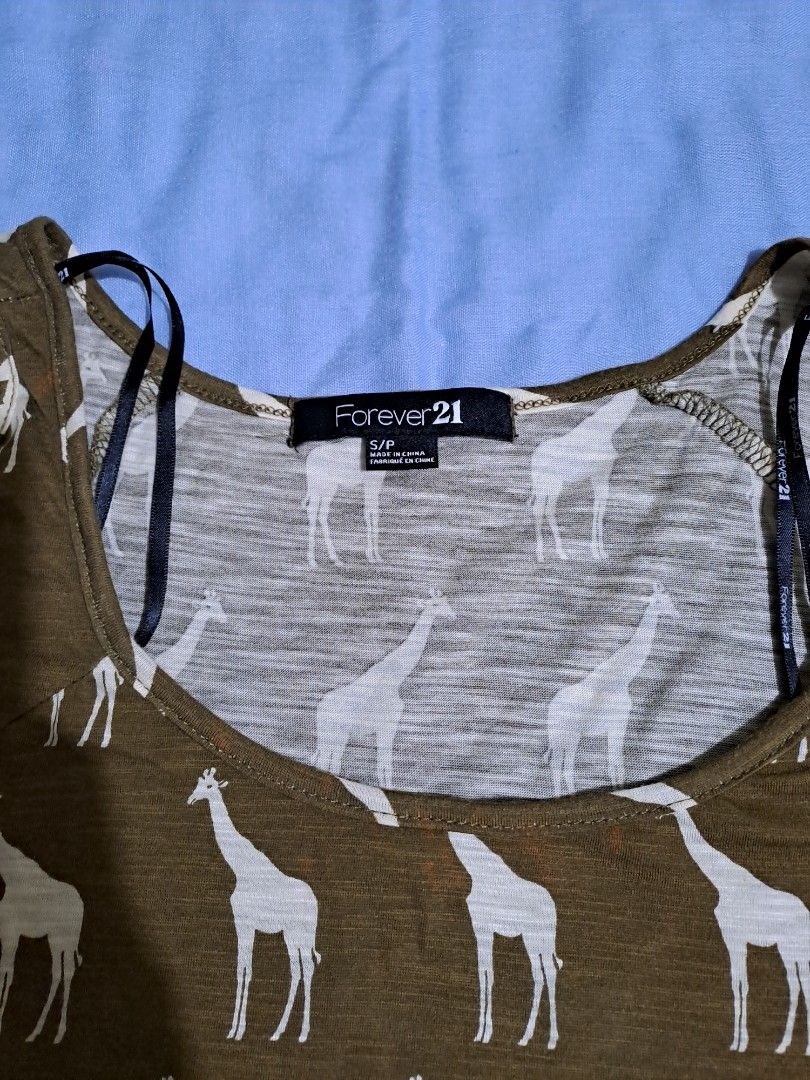Forever 21 giraffe printed cold shoulder olive green blouse Women s Fashion Tops Blouses on Carousell