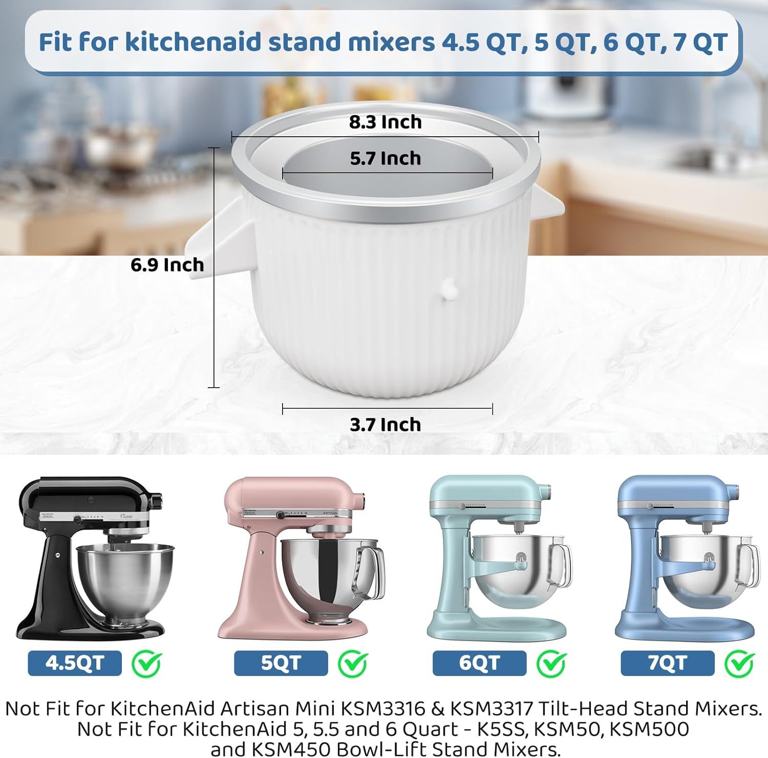 Ice Cream Maker Attachment for KitchenAid Stand Mixer 2 Quart Frozen Yogurt Ice Cream Sorbet