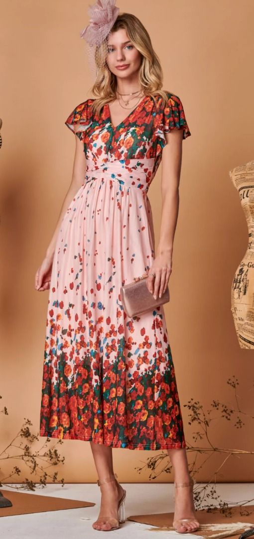 Coral midi dress for wedding store