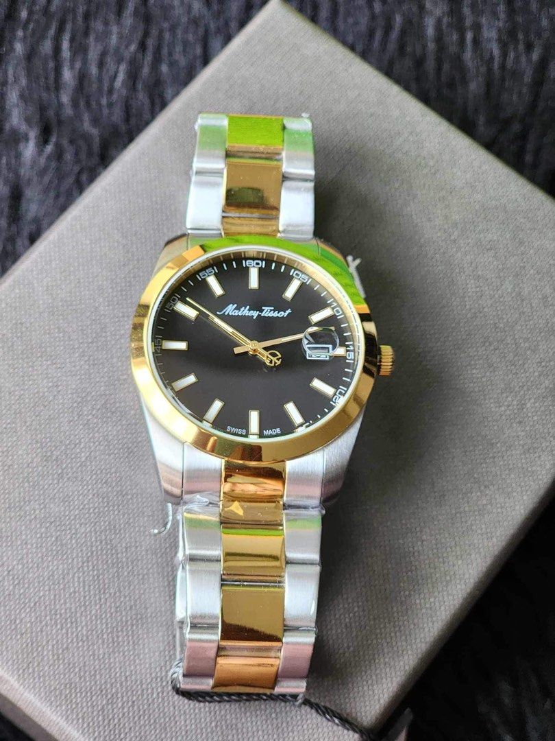 Mathey-Tissot 40mm Two Toned (Category: Luxury Watches) located in Pagsanjan. Submitted by b_and_bshop61020 (Listing ID 1318646938, Image 3). Description: Brandnew Original Mathey Tissot 40mm black dial With box, tag, card.