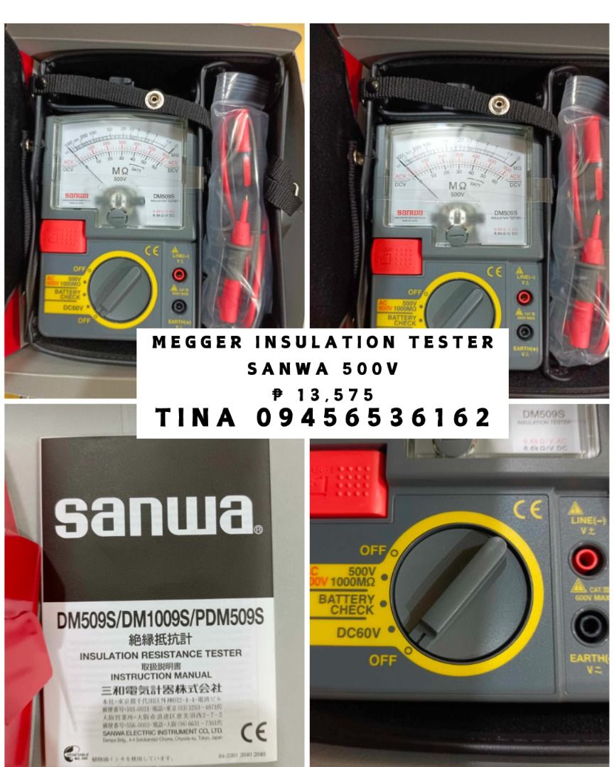 Megger Insulation Tester Sanwa 500V (Category: Construction & Building Materials) located in Manila. Submitted by tina.sales (Listing ID 1318698416, Image 1). Description: Megger Insulation Tester Sanwa 500V 𝑹𝑶𝑩𝑨𝑹𝑻 𝑪𝑶𝑵𝑺𝑻𝑹𝑼𝑪𝑻𝑰𝑶𝑵 𝑺𝑼𝑷𝑷𝑳𝑰𝑬𝑺 𝑶𝒇𝒇𝒊𝒄𝒆 𝑨𝒅𝒅𝒓𝒆𝒔𝒔: 𝟏𝟒𝟎𝟓 𝒀𝒖𝒔𝒆𝒄𝒐 𝑺𝒕. 𝑺𝒕𝒂 𝑪𝒓𝒖𝒛 𝑴𝒂𝒏𝒊𝒍𝒂 𝑺𝑬𝑵𝑫 𝑼𝑺 𝑴𝑬𝑺𝑺𝑨𝑮𝑬 𝑭𝑶𝑹 𝑰𝑵𝑸𝑼𝑰𝑹𝑰𝑬𝑺 ‼️ ‼️ 𝑮𝒍𝒃𝒆 - (𝟢𝟫𝟒𝟓-𝟔𝟓𝟑-𝟔𝟏𝟔𝟐) 𝑻