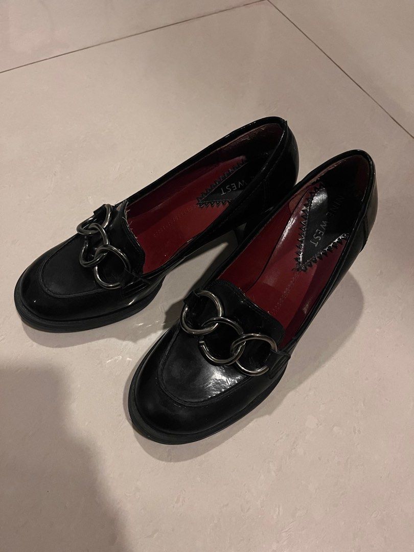 Nine West Black Leather Oxford Heels Women s Fashion Footwear Heels on Carousell