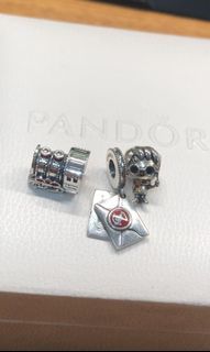 Pandora harry potter, hogwarts train & letter envelope charms.