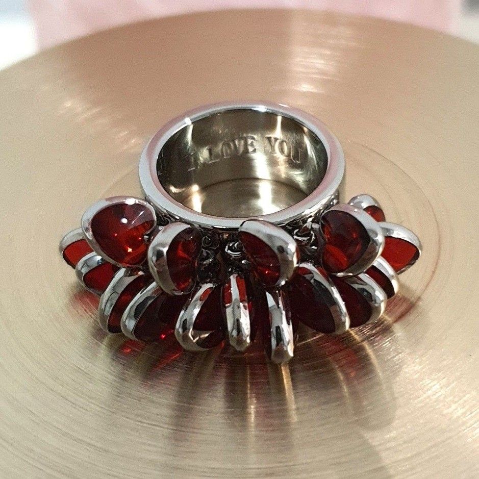 Rare SWATCH Bijoux LOVE EXPLOSION Silver Polished Steel Ring with Swarovski Crystal Red Hearts Dangle Engraved I LOVE YOU Necklace Pendant Women s Fashion Jewelry Organisers Rings on Carousell