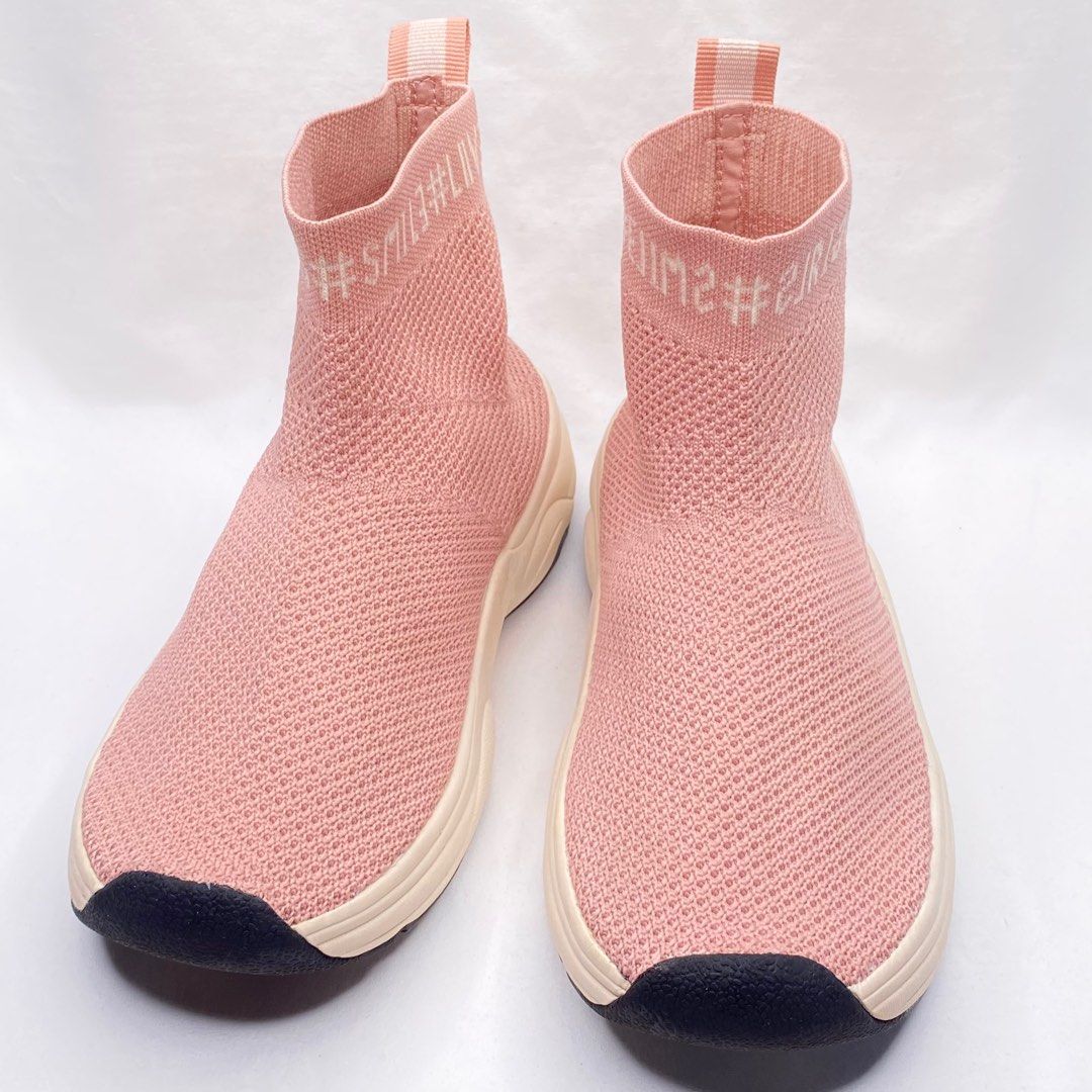 Size 35 Zara Original PinkWhite Black Socks Running Training Shoes Sneakers Girls Kids