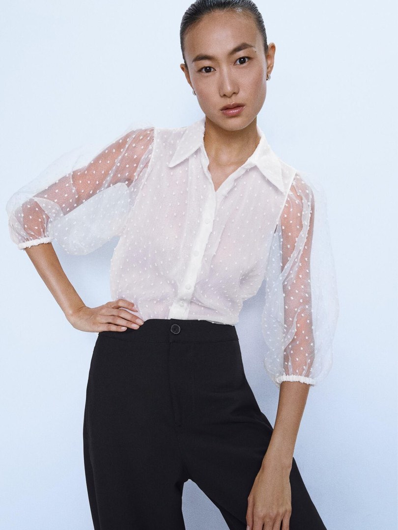 ZARA ORGANZA BLOUSE WITH FULL SLEEVES Women s Fashion Tops Blouses on Carousell
