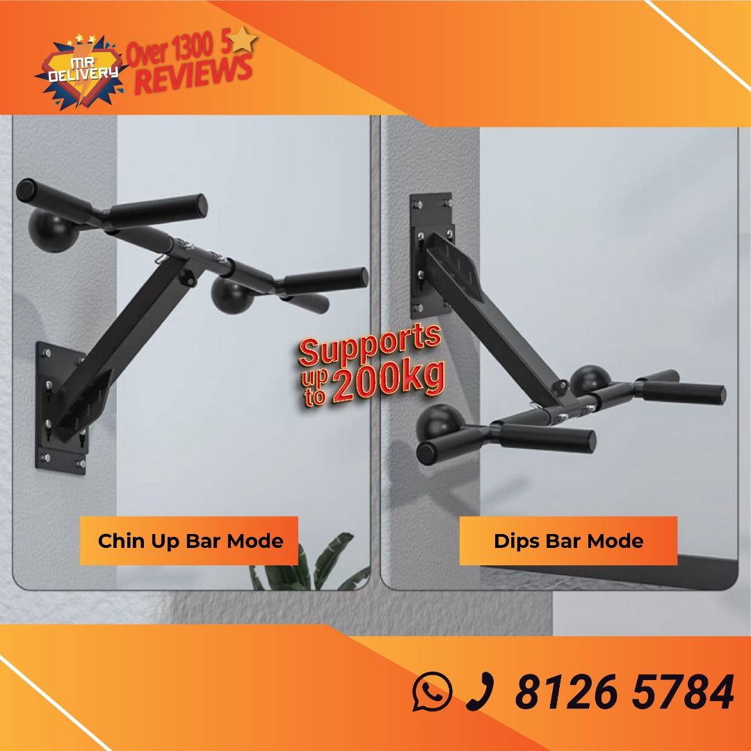 2-In-1 Chin up / Dips Bar with Installation (Category: Toning & Stretching Accessories) located in Singapore. Submitted by mrdelivery (Listing ID 1318957730, Image 2). Description: Multifunctional Pull Up Chin Up Bar: Your Ultimate Home Gym Companion Introducing our Multifunctional Pull Up Chin Up Bar, a durable and versatile piece of home gym equipment designed to deliver a full upper body workout. This 2-in-1 fitness solution combines a wall-mo