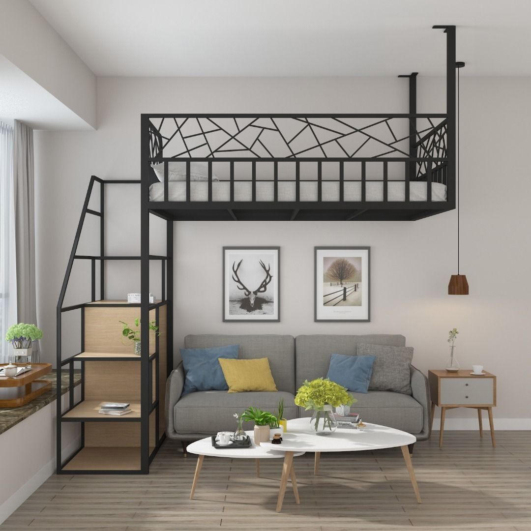 Officially certified merchant Loft bed elevated bed hammock loft bed high bed frame high bed multifunctional combination bed small room single bed double bed children s bed bunk bed and table
