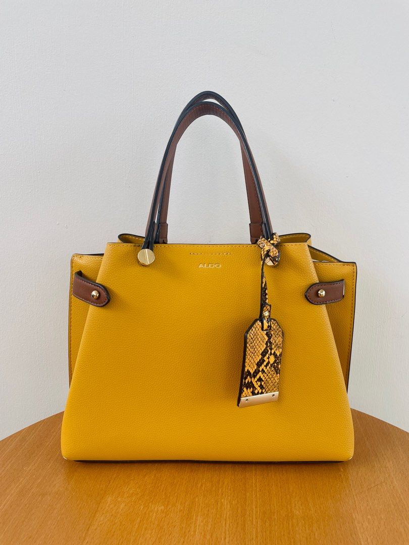 Aldo Glamm Top Handle Yellow Brown Handbag Women s Fashion Bags Wallets Shoulder Bags on Carousell