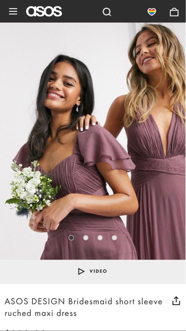 asos design bridesmaid short sleeve ruched maxi dress ASOS DESIGN Maternity Bridesmaid short sleeve ruched maxi dress in Dusty Mauve