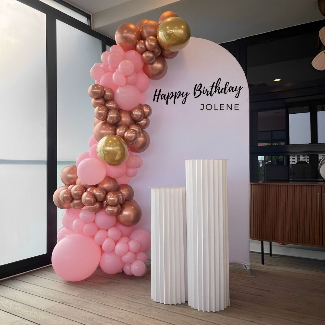 Birthday Girl Balloon Backdrop - Balloon Decoration & Garlands | Party Decoration & Decors | Custom Backdrops | Event Setups | for Gender Reveals, Birthdays, Baby Showers, Shop Grand Openings, Popups, Anniversaries (Category: Occasions & Party Supplies) located in Singapore. Submitted by just_designs (Listing ID 1318897587, Image 1). Description: Celebrate your birthday with your loved ones with our bright and vibrant rose gold balloon garland de