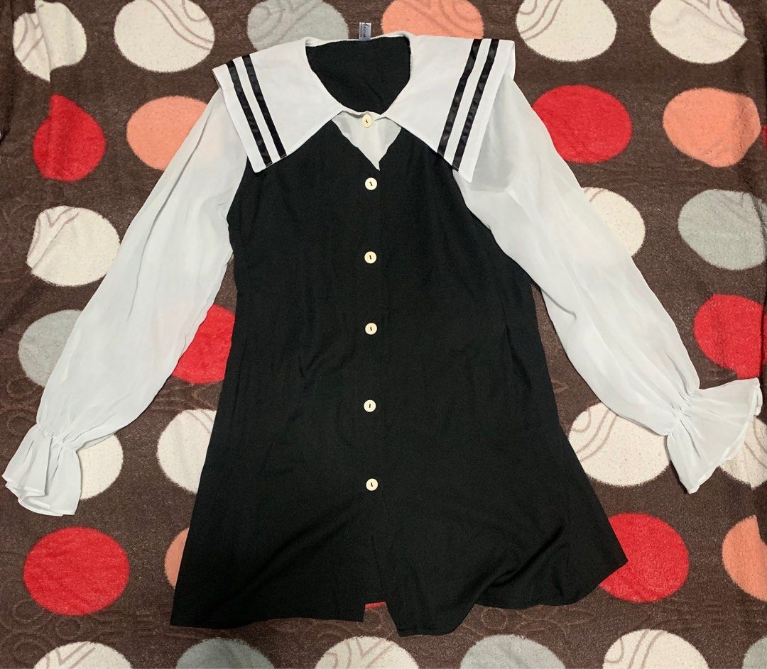 Black and White Sailor Dress (Category: Dresses) located in Paombong. Submitted by chacha242424 (Listing ID 1318933934, Image 1). Description: ♠️ Selling this for 150 pesos ♠️ Selling this cuz it’s too small for me na🥹 ♠️ Used this twice ♠️ Dimensions: bust-waist-length : 36-31-30 ♠️ It has no flaws and very QT in person (˶’ ᵕ ‘ 🫶) ❗️Color may differ due to lighting ✉️ Message me for more inquires. 📍MOP: Gcash 📍Payment FIRST, NO Gcash Send Mo