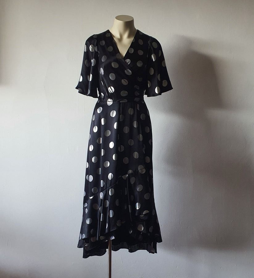 BNWT Diane von Furstenberg DvF Sareth polka dot silk jacquard wrap effect Midi Maxi dress