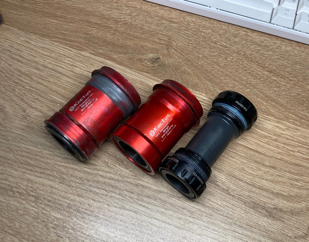 bottom brackets (Category: Parts & Accessories) located in Singapore. Submitted by willingtosell (Listing ID 1318922258, Image 1). Description: kactus ceramic BBRIGHT 30mm $5 non-drive side is a ceramic speed bearing. has shims for 24mm pressed in, drive side shim is broken 🤦‍♂️🤦‍♂️ but still spins. bbright (cervelo & factor) kactus ceramic BBRIGHT 30mm $10 like new condition, still very smooth bbright (cervelo & factor) shimano ultegra BBR60 2
