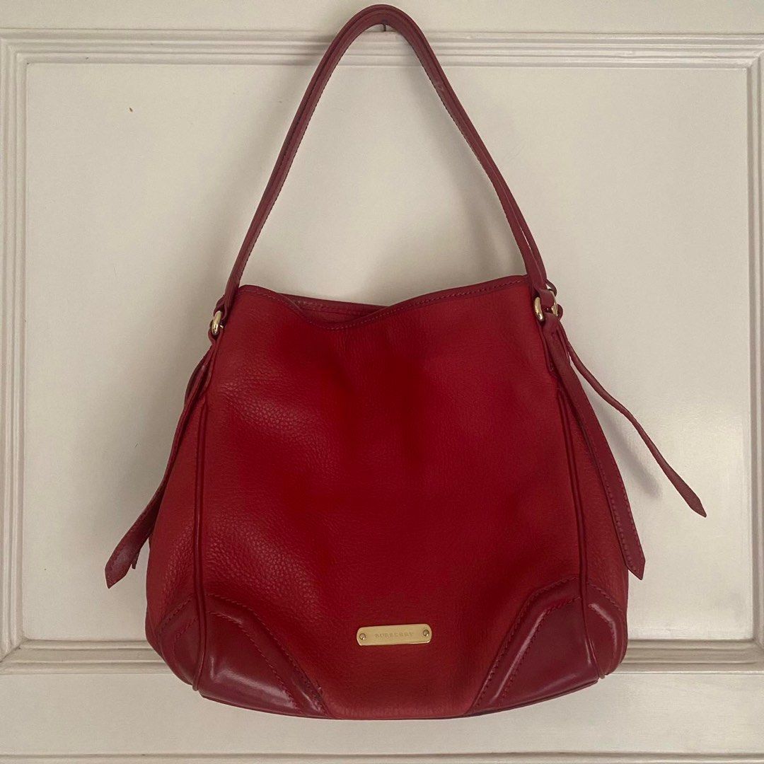 Burberry red leather handbag clearance