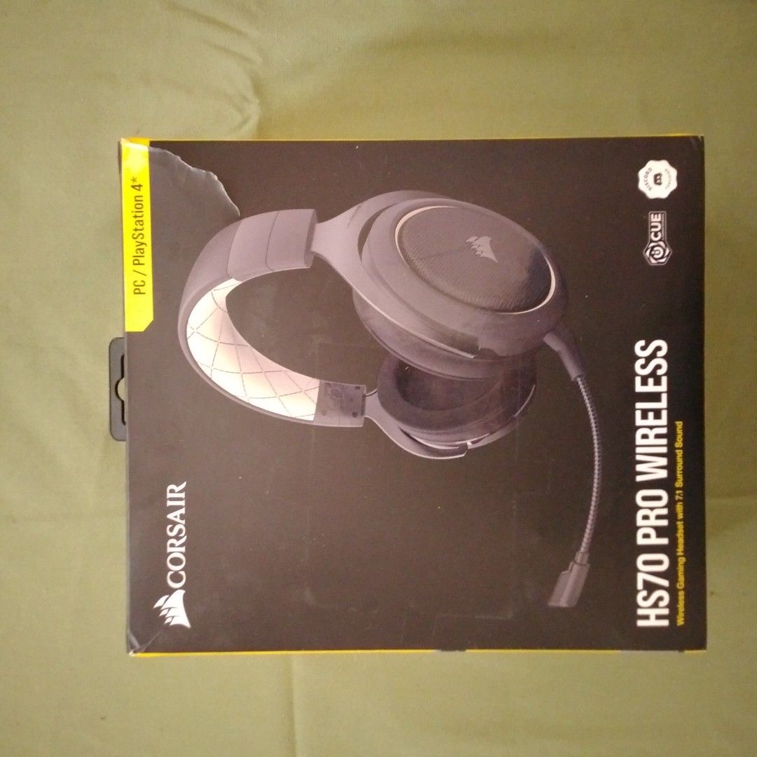 Corsair HS70 Pro Wireless | Gaming Headset (Category: Headphones & Headsets) located in Manila. Submitted by allgoods_ (Listing ID 1318869906, Image 2). Description: Corsair HS70 Pro Wireless for Php 2500 Gaming Headset with 7.1 Surround Sound Compatible for PC and Playstation 4 Up to 16-hrs battery life Detachable noise-cancelling mic Tested in good working condition With original box & user manual Includes Bluetooth dongle Replaced leather on h