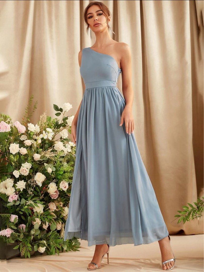 dusty blue dress singapore BABARONI Sweetheart Neck Spaghetti Straps Chiffon Dresses with Slit White, White / US0