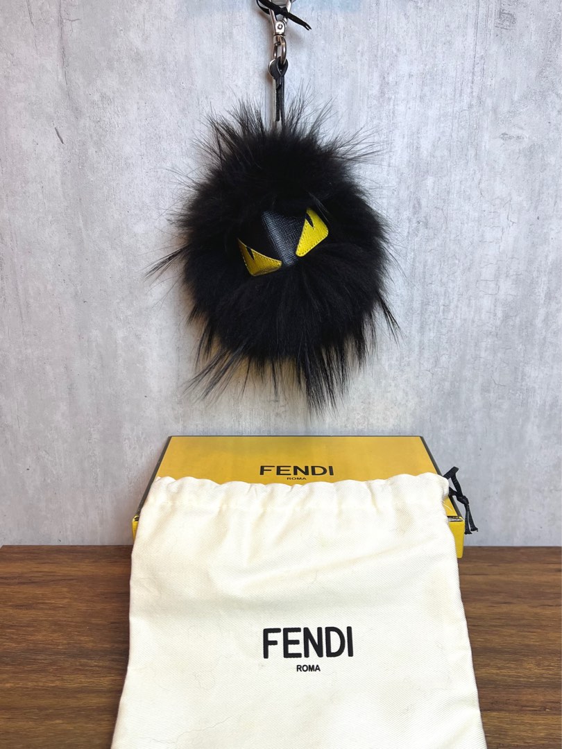 Fendi Monster Bag Bug Yellow Eyes Black Fur Leather Key Chain Bag Charm Luxury Accessories on Carousell