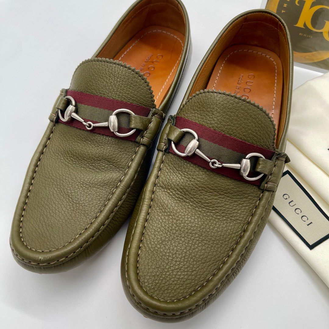 Gucci Horsebit Driver Loafers Olive Green Size 10 1 2