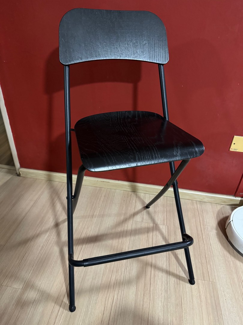 IKEA FRANKLIN Bar stool with backrest, foldable, black/black, 63