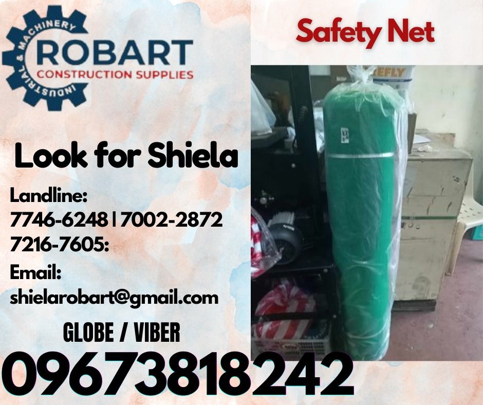 Safety Net (Category: Construction Tools & Equipment) located in Caloocan City. Submitted by shielaroba44709 (Listing ID 1318803263, Image 1). Description: Safety Net Size: 3/8" x 2m x 90mtrs 1 roll 𝑹𝑶𝑩𝑨𝑹𝑻 𝑪𝑶𝑵𝑺𝑻𝑹𝑼𝑪𝑻𝑰𝑶𝑵 𝑺𝑼𝑷𝑷𝑳𝑰𝑬𝑺 Office Address: 1405 Yuseco St. Sta Cruz Manila SEND US MESSAGE FOR INQUIRIES ‼️ ‼️ Call: 09673818242 / 09662708845 Vibr - (09673818242) Landline: (𝟩𝟩𝟦𝟨-𝟨𝟤𝟦𝟪) / (𝟩𝟢𝟢𝟤-𝟤𝟪𝟩𝟤) / (𝟩𝟤