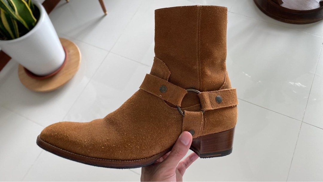 Saint Laurent Wyatt Harness Boots in Suede Men s Fashion Footwear Boots on Carousell