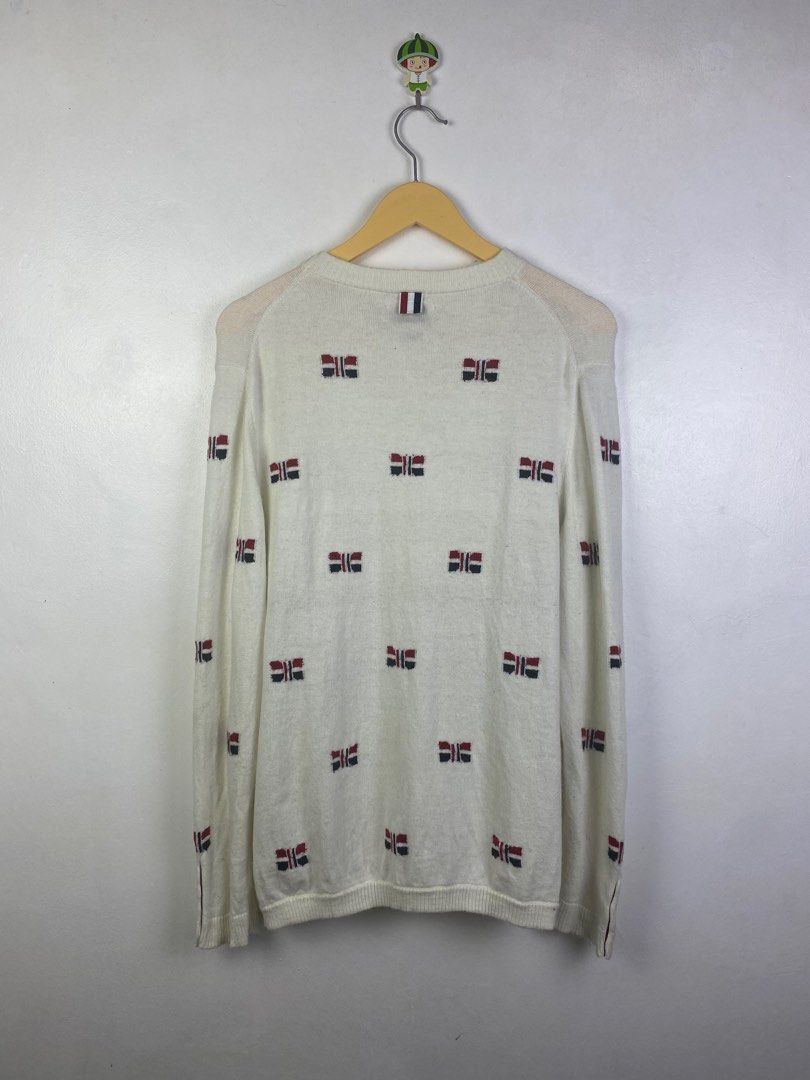 Thom Browne - Intarsia Cardigan (Category: Luxury Apparel) located in Dasmarinas. Submitted by goodbuyartisanal (Listing ID 1318931497, Image 2). Description: THOM BROWNE - Intarsia Cardigan fit Medium Width 18 inches Length 27 inches Hem 16 inches Shoulder 16.5 inches Sleeve 24 inches Excellent condition Price : 2500 + ship Pm me.