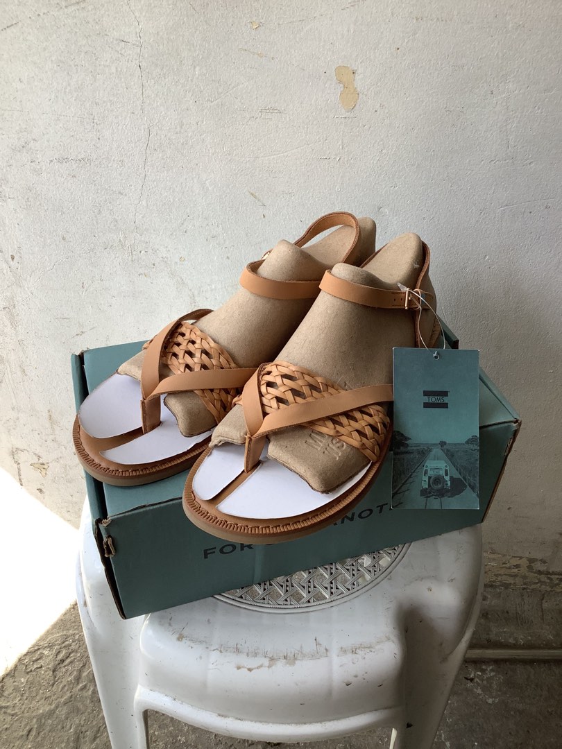 Toms Honey Leather Braided Sandal Ankle Strap Women s Fashion Footwear Flats Sandals on Carousell