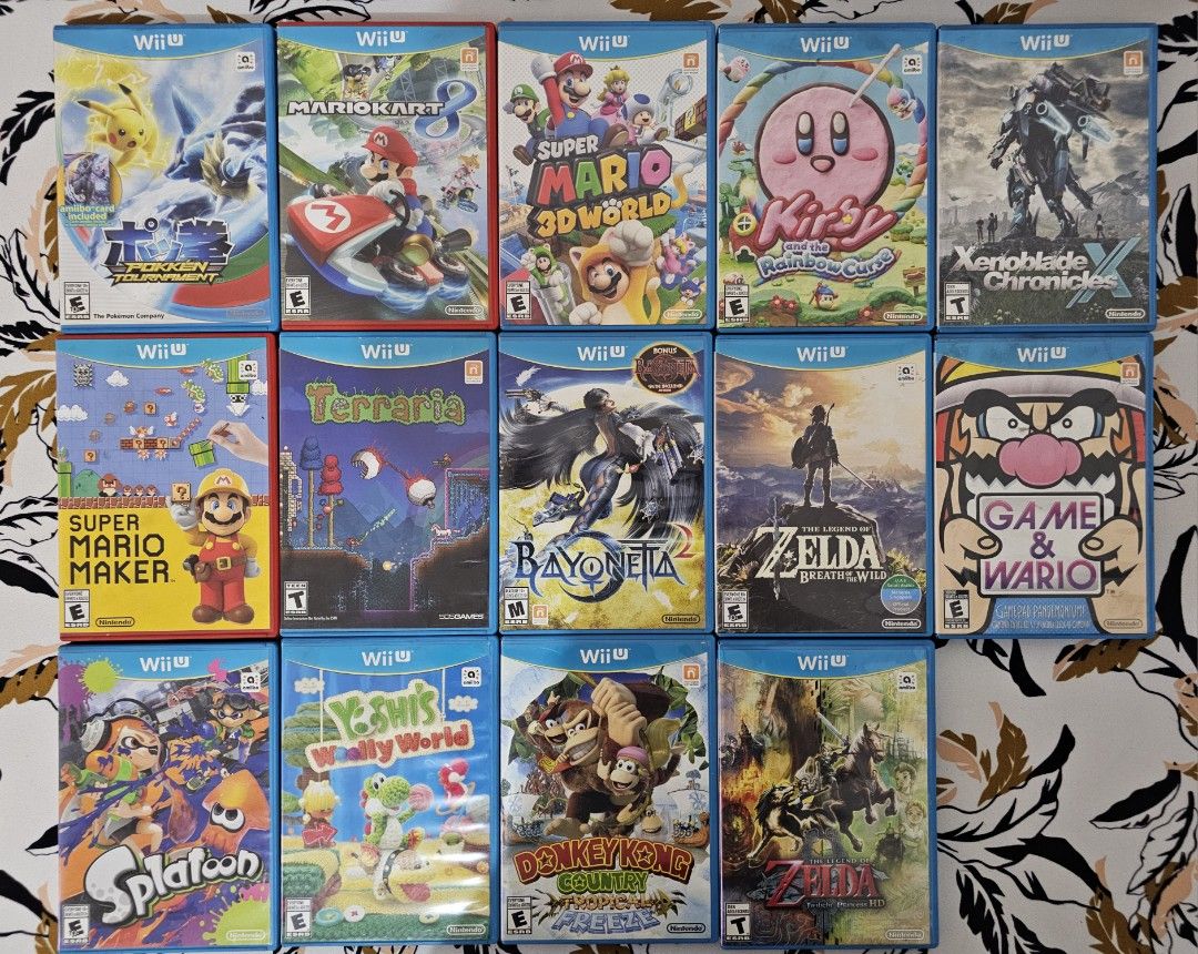Wii U Games (Category: Nintendo) located in Paranaque City. Submitted by john020497 (Listing ID 1318887799, Image 1). Description: Pokken Tournament - 800 Mario Kart 8 - 800 Super Mario 3D World - 800 Kirby and the Rainbow Curse - 1000 xenoblade Chronicles X - 2000 Super Mario Maker - 700 Terraria - 700 Bayonetta 1 and 2 - 1500 The Legend of Zelda Breath of The Wild - 2000 The Legend of Zelda Twilight Princess (Rare) - 5000 Game and Wario (Rare) 